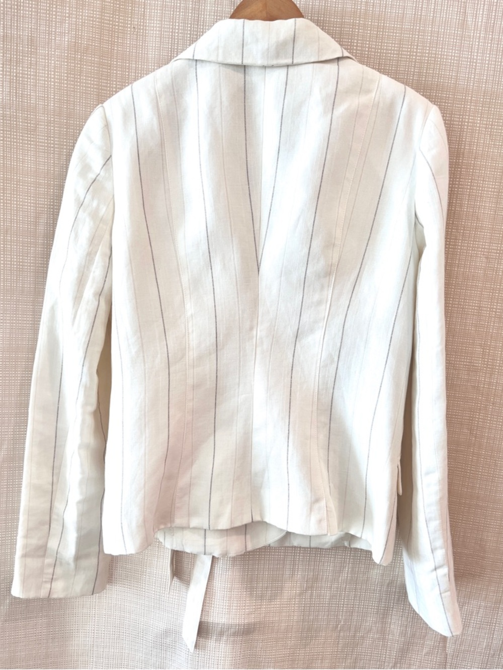 NWT Linen Double Breasted Blazer With Tie Belted Side Tie Ecru Minimalist Modern - Picture 7 of 14